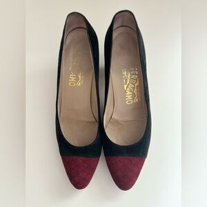 Salvatore Ferragamo Black Velvet Pump with Red Cap Toe